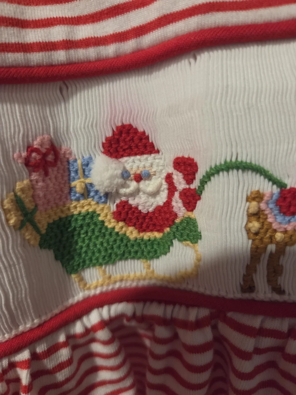 Stitchy Fish Red Striped Girls Set with Reindeer Smocking